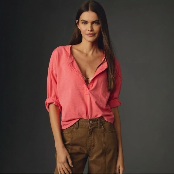 NATION LTD Tops - NWOT Nation Ltd Alix Oversized Henley Top in Babydoll Coral Size L